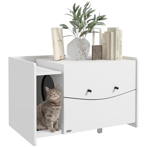 PawHut Katzentoilette, Katzentoilettenmöbel, Schiebefach, Beistelltisch für Haustiere, 2 Lüftungslöcher, Sandfluchtmatte, weiß PawHut Katzentoilette, Katzentoilettenmöbel, Schiebefach, Beistelltisch für Haustiere, 2 Lüftungslöcher, Sandfluchtmatte, weiß von PawHut