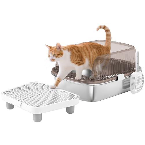 PawHut Katzentoilette, überzogen, extra groß, geschlossen, mit Edelstahl-Tablett, hohe Kanten, Schaufel, Stufe, Sandkasten, geruchlos, einfache Reinigung für große Katzen, grau PawHut Katzentoilette, überzogen, extra groß, geschlossen, mit Edelstahl-Tablett, hohe Kanten, Schaufel, Stufe, Sandkasten, geruchlos, einfache Reinigung für große Katzen, grau von PawHut