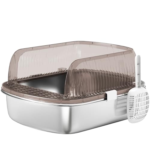 PawHut Katzentoilette, überzogen, extra groß, geschlossen, mit Edelstahl-Tablett, hohe Kanten, Schaufel und Sturzbereich, geruchlos, einfache Reinigung für große Katzen, Grau PawHut Katzentoilette, überzogen, extra groß, geschlossen, mit Edelstahl-Tablett, hohe Kanten, Schaufel und Sturzbereich, geruchlos, einfache Reinigung für große Katzen, Grau von PawHut