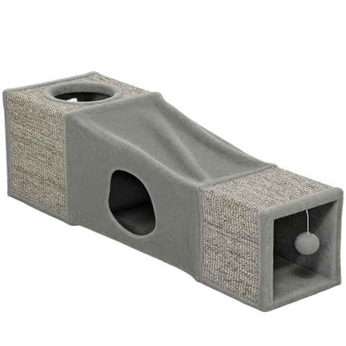 PawHut Katzentunnel, Katzenspielzeug mit Spielball, Katzenhöhle, Faltbarer Spieltunnel aus Sisal, Kombiniertes Design, Braun+Grau, 98 x 30 x 30 cm PawHut Katzentunnel, Katzenspielzeug mit Spielball, Katzenhöhle, Faltbarer Spieltunnel aus Sisal, Kombiniertes Design, Braun+Grau, 98 x 30 x 30 cm von PawHut