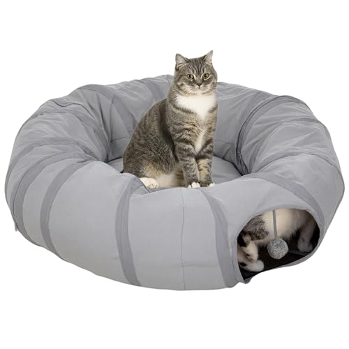 PawHut Katzentunnel mit Bett, große faltbare 2 in 1 Katze spielen Tunnel Donut Bett für Indoor mit Ball & Peek Hole, interaktives Spielzeug für Kätzchen, Welpen, Kaninchen, grau PawHut Katzentunnel mit Bett, große faltbare 2 in 1 Katze spielen Tunnel Donut Bett für Indoor mit Ball & Peek Hole, interaktives Spielzeug für Kätzchen, Welpen, Kaninchen, grau von PawHut
