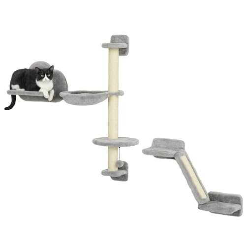 PawHut Katzenwandmöbel mit Hängematte, Plattformen, Leiter, Kratzbaum - Grau von PawHut