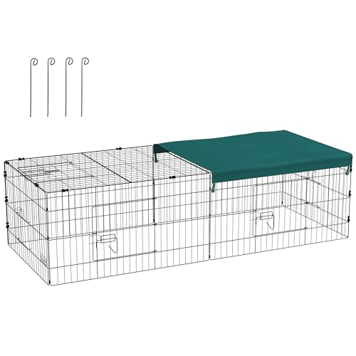 PawHut Kleintierkäfig, Haustier-Laufstall mit 5 Türen, Kaninchenstall, Kleintierlaufstall mit Dach, für draußen, 185 x 75 x 50 cm, Grün von PawHut