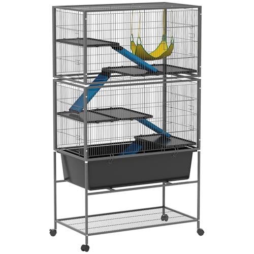 PawHut Kleintierkäfig, Nagerkäfig Frettchenkäfig mit ausziehbarem Tablett Mäusekäfig mit Rampen, Hängematte, Rollen, Ablage, Käfig mit Zubehör für Eichhörnchen, Zwerghamster, Chinchilla Dunkelgrau PawHut Kleintierkäfig, Nagerkäfig Frettchenkäfig mit ausziehbarem Tablett Mäusekäfig mit Rampen, Hängematte, Rollen, Ablage, Käfig mit Zubehör für Eichhörnchen, Zwerghamster, Chinchilla Dunkelgrau von PawHut