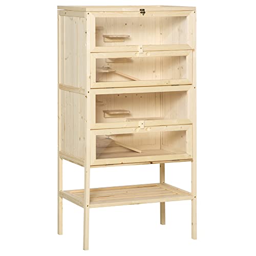 PawHut Kleintierkäfig 5 Etagen mit Gitterdach Rampen Kleintierstall Käfig Nagerkäfig Meerschweinchenstall Tannenholz Naturholz 60 x 40 x 120 cm von PawHut