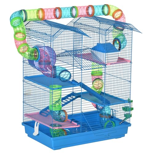 PawHut Kleintierkäfig Nagerkäfig mit Laufrad Kleintierhaus Futternapf Trinkflasche Metall PP PS Blau 47 x 30 x 59 cm PawHut Kleintierkäfig Nagerkäfig mit Laufrad Kleintierhaus Futternapf Trinkflasche Metall PP PS Blau 47 x 30 x 59 cm von PawHut