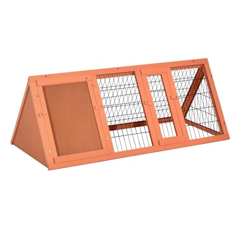 PawHut Kleintierstall 3-eckig Kleintierstall mit Freigehege Auslauf Orange 118 x 50 x 45 cm von PawHut
