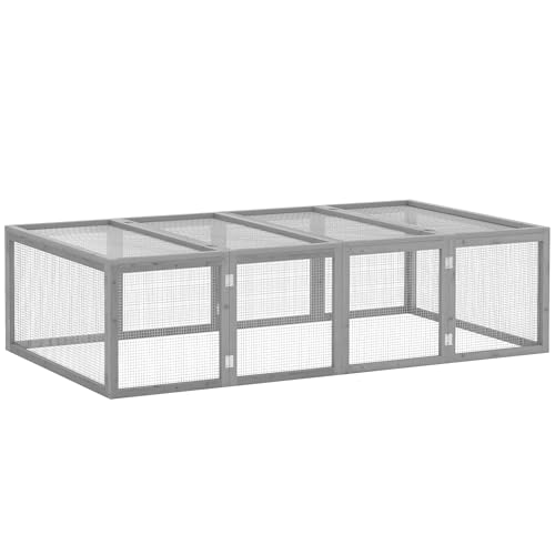 PawHut Kleintierstall Kleintiergehege, Freigehege Kleintierkäfig mit Tür, Meerschweinchenstall, Freilaufgehege, Kleintierhaus aus Tannenholz, Grau 181 x 100 x 48 cm von PawHut
