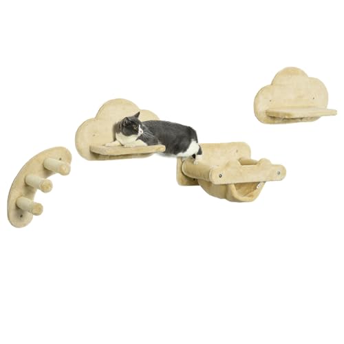 PawHut Kletterwand Katzen 4 TLG., Klettern Katzenkratzbaum inkl. Kaztentreppe, Hängematte, Sprungplatt, Wandkratzbaum, Wand Katzenmöbel für Katzen bis 5 kg, Plüsch, Beige PawHut Kletterwand Katzen 4 TLG., Klettern Katzenkratzbaum inkl. Kaztentreppe, Hängematte, Sprungplatt, Wandkratzbaum, Wand Katzenmöbel für Katzen bis 5 kg, Plüsch, Beige von PawHut