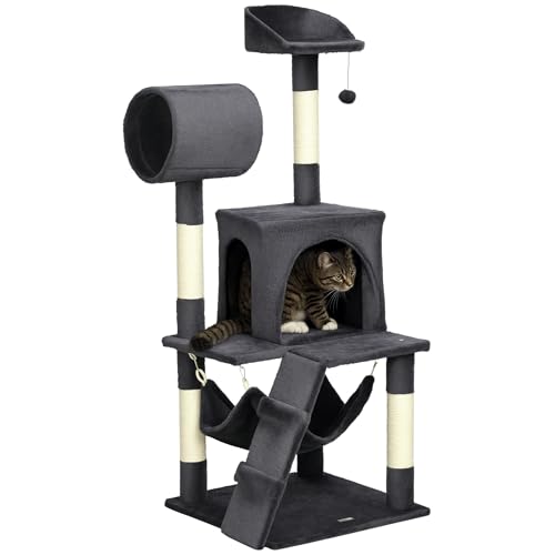PawHut Kratzbaum, 125 cm, Katzenbaum mit Hängematte, Katzenhaus, Katzenkratzbaum, Kletterbaum mit Spielball & Leiter & Tunnel, Katzenmöbel, Plüsch, Dunkelgrau PawHut Kratzbaum, 125 cm, Katzenbaum mit Hängematte, Katzenhaus, Katzenkratzbaum, Kletterbaum mit Spielball & Leiter & Tunnel, Katzenmöbel, Plüsch, Dunkelgrau von PawHut