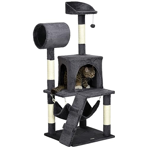 PawHut Kratzbaum, 125 cm, Katzenbaum mit Hängematte, Katzenhaus, Katzenkratzbaum, Kletterbaum mit Spielball & Leiter & Tunnel, Katzenmöbel, Plüsch, Dunkelgrau PawHut Kratzbaum, 125 cm, Katzenbaum mit Hängematte, Katzenhaus, Katzenkratzbaum, Kletterbaum mit Spielball & Leiter & Tunnel, Katzenmöbel, Plüsch, Dunkelgrau von PawHut