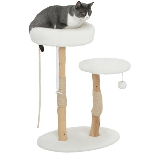 PawHut Kratzbaum, 85 cm, Kletterbaum, mit Liegefläche, Kratzbäumen, Sprungplattform, Spielball und -Seil, für drinnen, weiß von PawHut
