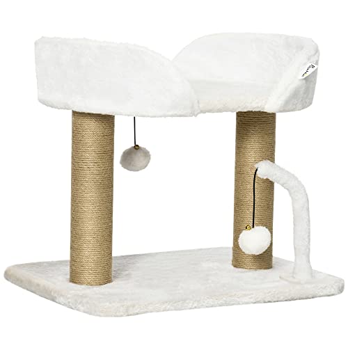 PawHut Kratzbaum, Design mit 2 Pompons zum Aufhängen, 2 Sisalstämme + Plattform, Plüsch, 48 x 38 x 42 cm, Sisal, Beige PawHut Kratzbaum, Design mit 2 Pompons zum Aufhängen, 2 Sisalstämme + Plattform, Plüsch, 48 x 38 x 42 cm, Sisal, Beige von PawHut