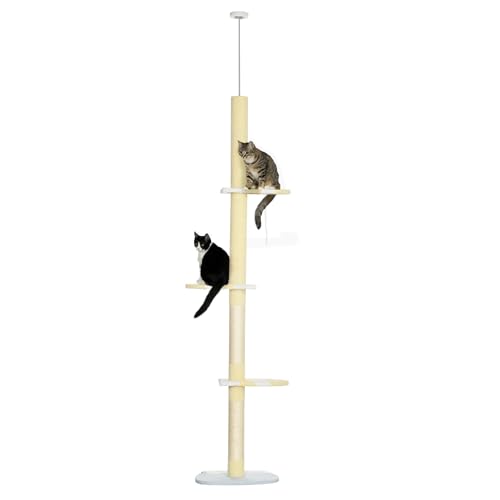 PawHut Kratzbaum, Katzenbaum Deckenhoch, 220-260 cm, Katzenkratzbaum mit Spielball, Höhenverstellbar Spielbaum mit Kippschutz, Kletterbaum, Plüsch, Gelb PawHut Kratzbaum, Katzenbaum Deckenhoch, 220-260 cm, Katzenkratzbaum mit Spielball, Höhenverstellbar Spielbaum mit Kippschutz, Kletterbaum, Plüsch, Gelb von PawHut