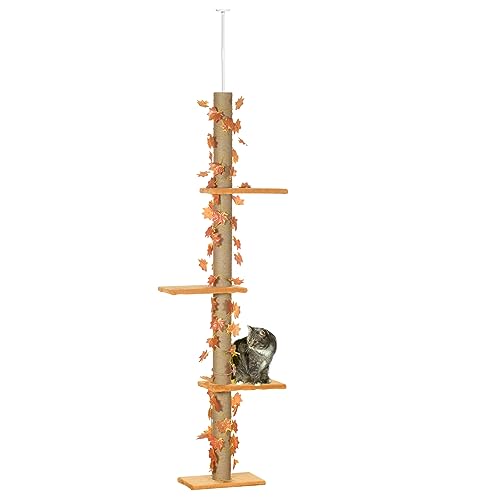 PawHut Kratzbaum, Spielturm für Katzen, Höhe verstellbar 202-242 cm, dekorative Blätter, Kratzbaum und Plattformen, Katzenbaum aus Plüschstoff, Orange PawHut Kratzbaum, Spielturm für Katzen, Höhe verstellbar 202-242 cm, dekorative Blätter, Kratzbaum und Plattformen, Katzenbaum aus Plüschstoff, Orange von PawHut
