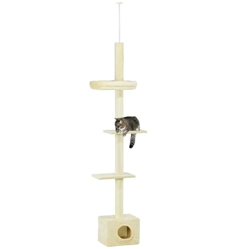 PawHut Kratzbaum, höhenverstellbar von 230 bis 260 cm, Spielturm für Katzen, Kratzbaum, 4 Aktivitätsebenen, mit Höhle aus Plüsch, Beige PawHut Kratzbaum, höhenverstellbar von 230 bis 260 cm, Spielturm für Katzen, Kratzbaum, 4 Aktivitätsebenen, mit Höhle aus Plüsch, Beige von PawHut
