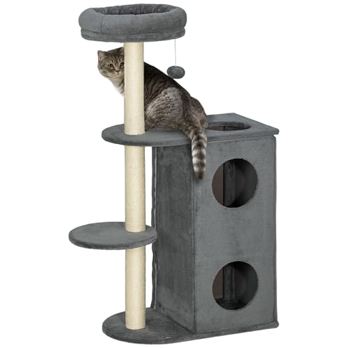 PawHut Kratzbaum 111 cm Katzenbaum mit Katzenhöhle, Bett, Spielball, Katzenkratzbaum mit Sisal-Kratzsäulen, für Katzen bis 5 kg, Grau PawHut Kratzbaum 111 cm Katzenbaum mit Katzenhöhle, Bett, Spielball, Katzenkratzbaum mit Sisal-Kratzsäulen, für Katzen bis 5 kg, Grau von PawHut
