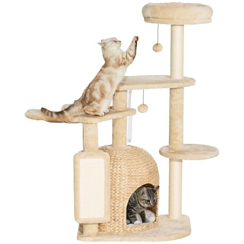 PawHut Kratzbaum 112 cm Katzenbaum mit Katzenhöhle, Bett, Spielbälle, Katzenkratzbaum mit Sisal-Kratzsäulen, für Katzen bis 5 kg, Beige PawHut Kratzbaum 112 cm Katzenbaum mit Katzenhöhle, Bett, Spielbälle, Katzenkratzbaum mit Sisal-Kratzsäulen, für Katzen bis 5 kg, Beige von PawHut