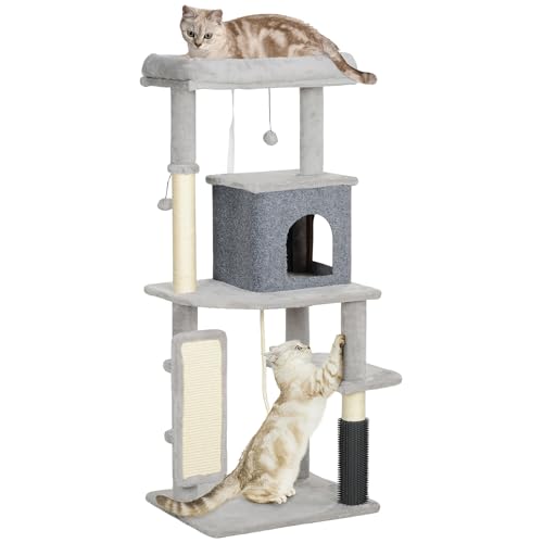 PawHut Kratzbaum 132 cm Katzenbaum mit Katzenhöhle, Spielball, Katzenkratzbaum mit Sisal-Kratzsäulen, für Katzen bis 6 kg, Hellgrau PawHut Kratzbaum 132 cm Katzenbaum mit Katzenhöhle, Spielball, Katzenkratzbaum mit Sisal-Kratzsäulen, für Katzen bis 6 kg, Hellgrau von PawHut