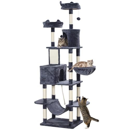 PawHut Kratzbaum 206 cm Katzenturm mit Höhle, 2 Spielballen, Sisalstämme, große Plattform, mehrstöckiger Katzenkratzbaum, Kletterbaum für große Katzen, Dunkelgrau PawHut Kratzbaum 206 cm Katzenturm mit Höhle, 2 Spielballen, Sisalstämme, große Plattform, mehrstöckiger Katzenkratzbaum, Kletterbaum für große Katzen, Dunkelgrau von PawHut