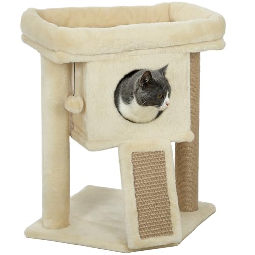 PawHut Kratzbaum 57 cm Kleiner Katzenbaum mit Katzenhöhle, Liegeplattform, Katzenkratzbaum mit Kratzbrett, Spielball, Katzenmöbel für Katzen bis 5 kg, Beige PawHut Kratzbaum 57 cm Kleiner Katzenbaum mit Katzenhöhle, Liegeplattform, Katzenkratzbaum mit Kratzbrett, Spielball, Katzenmöbel für Katzen bis 5 kg, Beige von PawHut