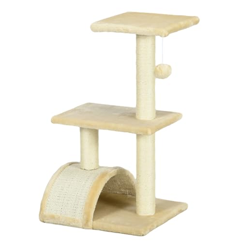 PawHut Kratzbaum 72 cm Katzenturm mit Plüschballen, Sisalstämme, Plattform, Kratzbrett mehrstöckiger Katzenkratzbaum, Kletterbaum, für mittelgroße Katzen, Cremeweiß PawHut Kratzbaum 72 cm Katzenturm mit Plüschballen, Sisalstämme, Plattform, Kratzbrett mehrstöckiger Katzenkratzbaum, Kletterbaum, für mittelgroße Katzen, Cremeweiß von PawHut