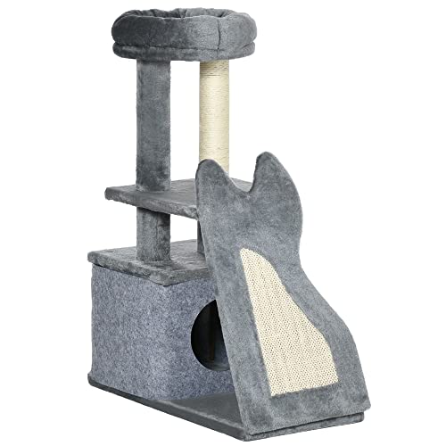 PawHut Kratzbaum 83 cm Katzenbaum mit Kratzbrett und Katzenhöhle Kletterbaum mit Sisal-Kratzbrett Spielball und Rampe Plüsch Grau+Cremeweiß PawHut Kratzbaum 83 cm Katzenbaum mit Kratzbrett und Katzenhöhle Kletterbaum mit Sisal-Kratzbrett Spielball und Rampe Plüsch Grau+Cremeweiß von PawHut