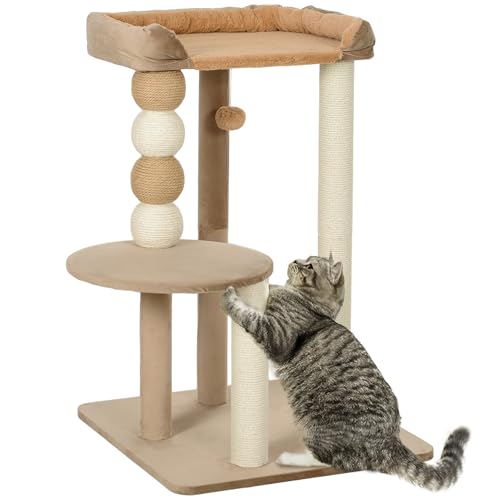 PawHut Kratzbaum 86 cm Katzenbaum mit Sprungplattform, Bett, Spielball, Katzenkratzbaum mit Jute-Kratzsäulen, für Katzen bis 7 kg, Kaffee PawHut Kratzbaum 86 cm Katzenbaum mit Sprungplattform, Bett, Spielball, Katzenkratzbaum mit Jute-Kratzsäulen, für Katzen bis 7 kg, Kaffee von PawHut