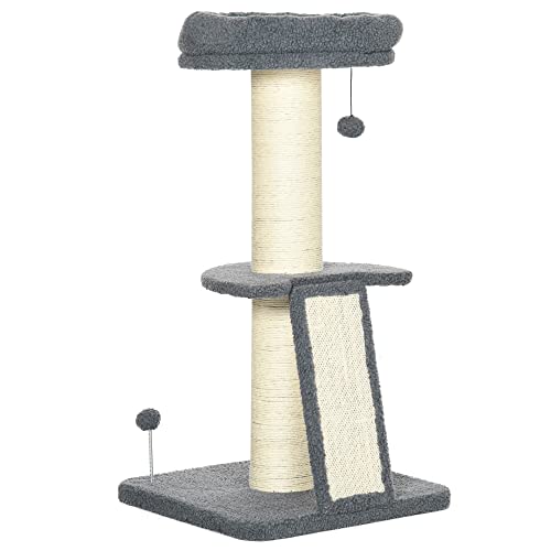 PawHut Kratzbaum 92H cm Kletterbaum mit Kratzbrett und Spielball Katzenbaum Dicke Sisalsäule Katzenspielzeug mit Rampe Lammfell-Imitat Dunkelgrau+Cremeweiß PawHut Kratzbaum 92H cm Kletterbaum mit Kratzbrett und Spielball Katzenbaum Dicke Sisalsäule Katzenspielzeug mit Rampe Lammfell-Imitat Dunkelgrau+Cremeweiß von PawHut