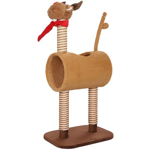 PawHut Kratzbaum 98 cm Katzenturm im Hirschdesign, mit Höhle, Spielball, Jutestämme, Katzenkratzbaum, Kletterbaum, für mittelgroße Katzen, Braun PawHut Kratzbaum 98 cm Katzenturm im Hirschdesign, mit Höhle, Spielball, Jutestämme, Katzenkratzbaum, Kletterbaum, für mittelgroße Katzen, Braun von PawHut