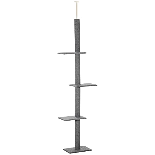 PawHut Kratzbaum Deckenhoch, 228-260 cm Höhenverstellbarer Katzenbaum Kletterbaum für Katzen mit 3 Ebenen, Katzenkratzbaum, Spielbaum vom Boden bis zur Decke Grau PawHut Kratzbaum Deckenhoch, 228-260 cm Höhenverstellbarer Katzenbaum Kletterbaum für Katzen mit 3 Ebenen, Katzenkratzbaum, Spielbaum vom Boden bis zur Decke Grau von PawHut