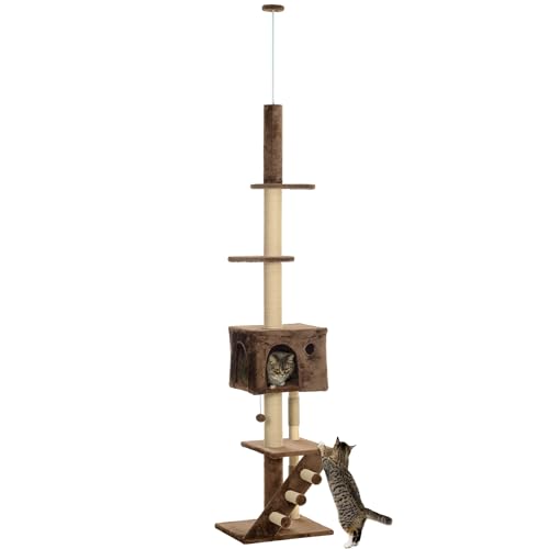 PawHut Kratzbaum Deckenhoch, Katzenbaum, 225-265 cm Katzenkratzbaum mit Katzenhöhle, Kratzstämmen, Spielball, Katzenmöbel mit Kippschutz, Braun PawHut Kratzbaum Deckenhoch, Katzenbaum, 225-265 cm Katzenkratzbaum mit Katzenhöhle, Kratzstämmen, Spielball, Katzenmöbel mit Kippschutz, Braun von PawHut