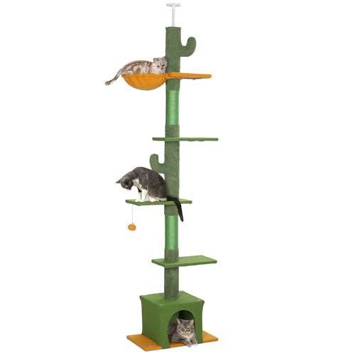 PawHut Kratzbaum Deckenhoch, Katzenbaum, 230-275 cm Katzenkratzbaum mit Katzenhöhle, Kratzstämmen, Spielball, Katzenmöbel mit Kippschutz, Grün PawHut Kratzbaum Deckenhoch, Katzenbaum, 230-275 cm Katzenkratzbaum mit Katzenhöhle, Kratzstämmen, Spielball, Katzenmöbel mit Kippschutz, Grün von PawHut