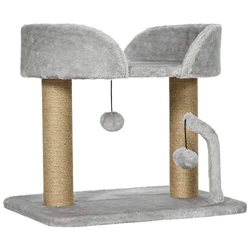 PawHut Kratzbaum Design mit 2 Pompons zum Aufhängen, 2 Sisalpfosten + Plattform aus Plüsch – 48 x 38 x 42 cm – Grau PawHut Kratzbaum Design mit 2 Pompons zum Aufhängen, 2 Sisalpfosten + Plattform aus Plüsch – 48 x 38 x 42 cm – Grau von PawHut