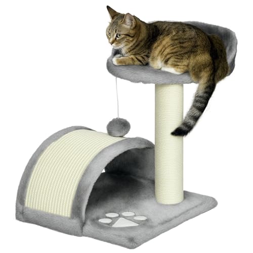 PawHut Kratzbaum Katzenbaum mit Spielbällen Katzenkratzbaum Sisalseil-Kratzstangen Grau 35,5 x 37 x 46 cm von PawHut