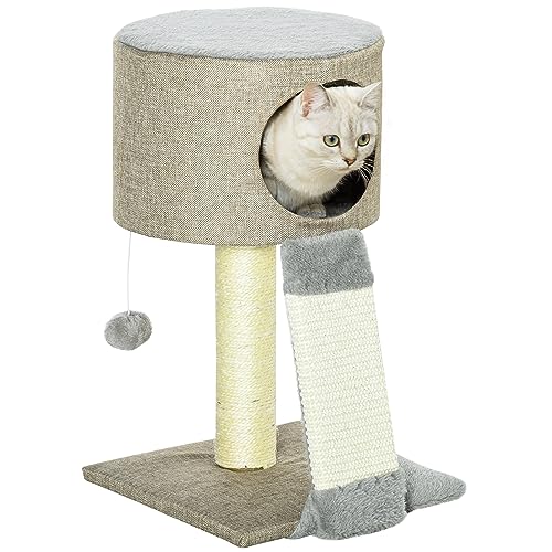 PawHut Kratzbaum Katzenkiste Katzenbaum mit Katzenball Kletterbaum für Katzen 30 x 30 x 50 cm Grau von PawHut