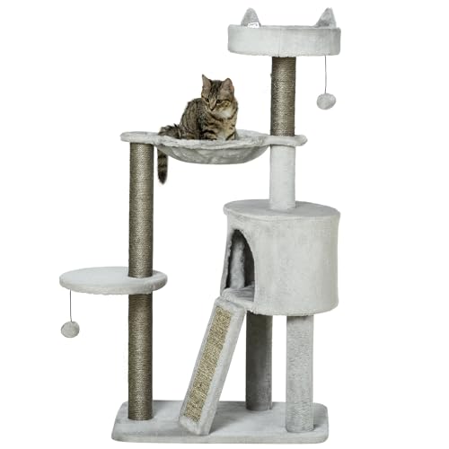 PawHut Kratzbaum Katzenkratzbaum mit Sisalsäule Katzenhöhle 113 cm Katzenbaum mit Rampe Spielbaum mit Katzenspielzeug Hängematte Hellgrau PawHut Kratzbaum Katzenkratzbaum mit Sisalsäule Katzenhöhle 113 cm Katzenbaum mit Rampe Spielbaum mit Katzenspielzeug Hängematte Hellgrau von PawHut