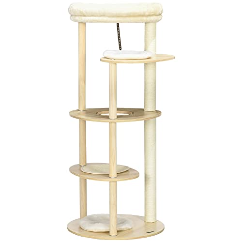 PawHut Kratzbaum Kratzbaum mit Sisalpfosten abnehmbares Kissen Plattform - Höhe 123,5 cm - Plüsch und Holz - beige PawHut Kratzbaum Kratzbaum mit Sisalpfosten abnehmbares Kissen Plattform - Höhe 123,5 cm - Plüsch und Holz - beige von PawHut
