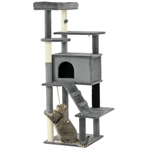 PawHut Kratzbaum Turm für Indoor Katzen mit Kratzbaum Haus Spielzeug Grau von PawHut