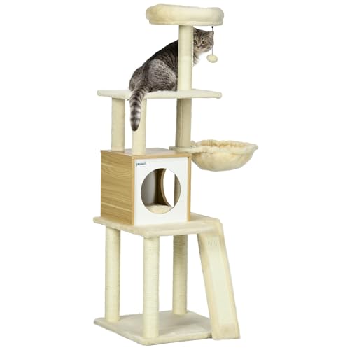 PawHut Kratzbaum aus Holz 141,5 cm Sisal Katzenbaum mit Katzenhöhle, Katzenspielzeug, Katzenkratzbaum mit Hängebett, Kletterbaum mit 2 Plattformen, Kätzchen Möbel, Beige PawHut Kratzbaum aus Holz 141,5 cm Sisal Katzenbaum mit Katzenhöhle, Katzenspielzeug, Katzenkratzbaum mit Hängebett, Kletterbaum mit 2 Plattformen, Kätzchen Möbel, Beige von PawHut