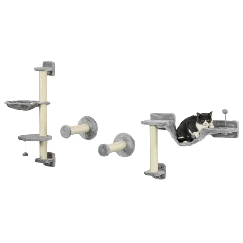PawHut Kratzbaum für Katzen, 4-teilig, Hängematte, Quaste, Sprungplattformen, Sisalstange und Leiter Plüsch, Grau PawHut Kratzbaum für Katzen, 4-teilig, Hängematte, Quaste, Sprungplattformen, Sisalstange und Leiter Plüsch, Grau von PawHut