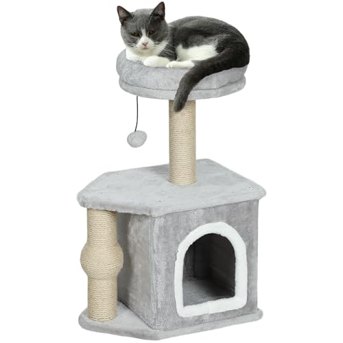 PawHut Kratzbaum für Katzen, Höhe 66 cm, Katzenbaum mit Katzenbett, Höhle, Plattform, hängende Kugel und Jutestab, hellgrau PawHut Kratzbaum für Katzen, Höhe 66 cm, Katzenbaum mit Katzenbett, Höhle, Plattform, hängende Kugel und Jutestab, hellgrau von PawHut