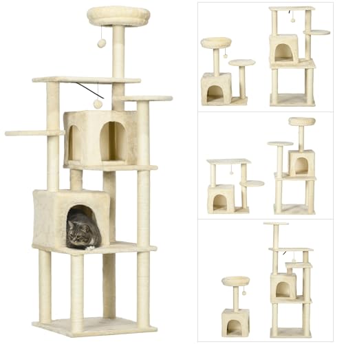 PawHut Kratzbaum für Katzen, Kletterbaum, Spielturm, Höhe 171 cm, Aktivitätszentrum mit 2 Höhlen, 6 Plattformen, 2 hängenden Bommeln, Beige PawHut Kratzbaum für Katzen, Kletterbaum, Spielturm, Höhe 171 cm, Aktivitätszentrum mit 2 Höhlen, 6 Plattformen, 2 hängenden Bommeln, Beige von PawHut