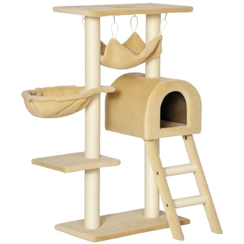 PawHut Kratzbaum für Katzen, Kletterbaum, Spielturm, stabil, mehrere Ebenen, Aktivitätszentrum, Höhe 98 cm, Beige von PawHut