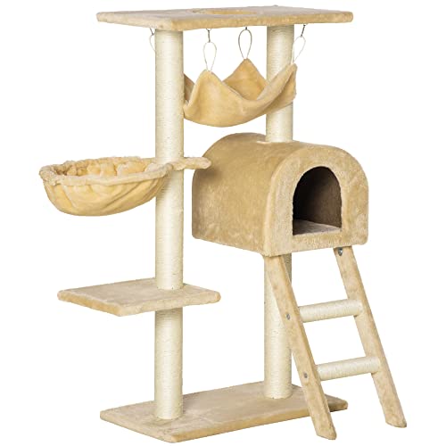 PawHut Kratzbaum für Katzen, Kletterbaum, Spielturm, stabil, mehrere Ebenen, Aktivitätszentrum, Höhe 98 cm, Beige PawHut Kratzbaum für Katzen, Kletterbaum, Spielturm, stabil, mehrere Ebenen, Aktivitätszentrum, Höhe 98 cm, Beige von PawHut