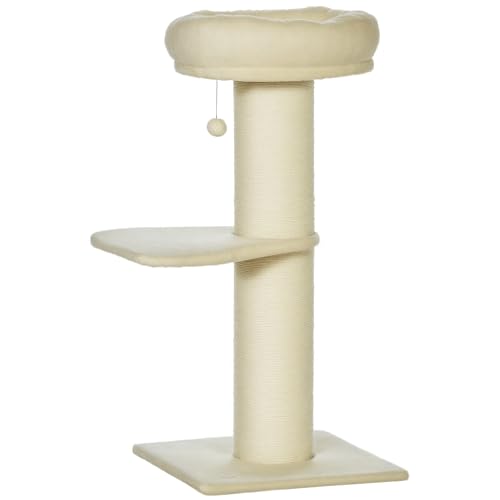 PawHut Kratzbaum für Katzen, mit Sisalpfosten, Plattform und Bommel zum Aufhängen, mit Plüsch, Beige PawHut Kratzbaum für Katzen, mit Sisalpfosten, Plattform und Bommel zum Aufhängen, mit Plüsch, Beige von PawHut