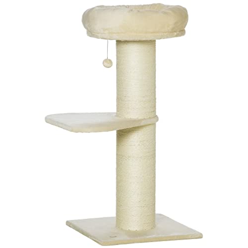 PawHut Kratzbaum für Katzen, mit Sisalpfosten, Plattform und Bommel zum Aufhängen, mit Plüsch, Beige PawHut Kratzbaum für Katzen, mit Sisalpfosten, Plattform und Bommel zum Aufhängen, mit Plüsch, Beige von PawHut