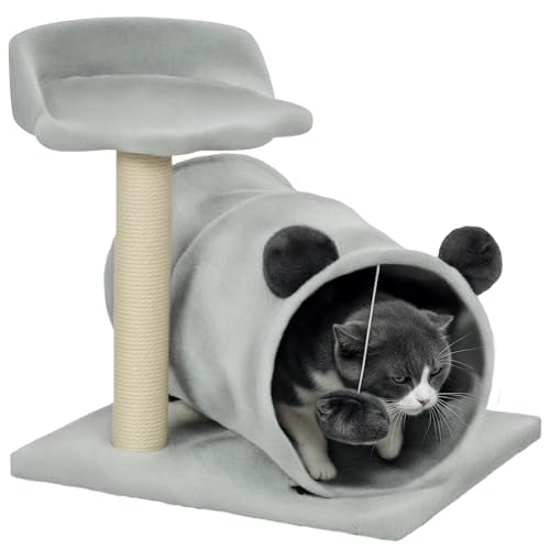 PawHut Kratzbaum für Wohnungskatzen, 47cm Katzenturm mit Kratzbaum, Katzenbett, Katzentunnel, Spielzeugball, niedlicher Kratzbaumturm für Kätzchen und Katzen, grau PawHut Kratzbaum für Wohnungskatzen, 47cm Katzenturm mit Kratzbaum, Katzenbett, Katzentunnel, Spielzeugball, niedlicher Kratzbaumturm für Kätzchen und Katzen, grau von PawHut