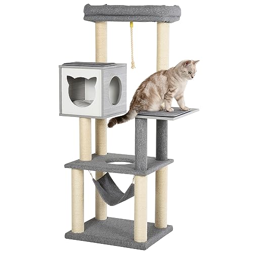 PawHut Kratzbaum groß 155 cm Katzenbaum mit Hängematte Kletterbaum für Katzen Mehrstufiges Katzenkratzbaum mit Katzenkiste, Weichkissen Katzenmöbel Sisal Grau&Weiß PawHut Kratzbaum groß 155 cm Katzenbaum mit Hängematte Kletterbaum für Katzen Mehrstufiges Katzenkratzbaum mit Katzenkiste, Weichkissen Katzenmöbel Sisal Grau&Weiß von PawHut