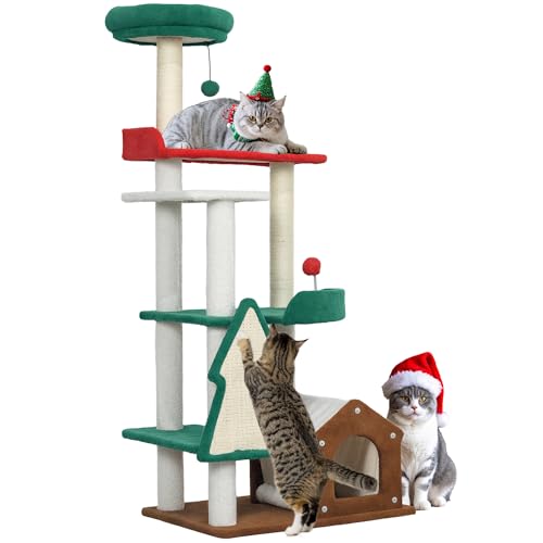 PawHut Kratzbaum in Weihnachtsfarben, 135 cm Katzenbaum mit 6 Ebenen, Katzenkratzbaum mit Katzenhöhle, Spielball, Sisal-Kratzsäulen, für 1-2 Katzen bis 5 kg, Mehrfarbig PawHut Kratzbaum in Weihnachtsfarben, 135 cm Katzenbaum mit 6 Ebenen, Katzenkratzbaum mit Katzenhöhle, Spielball, Sisal-Kratzsäulen, für 1-2 Katzen bis 5 kg, Mehrfarbig von PawHut